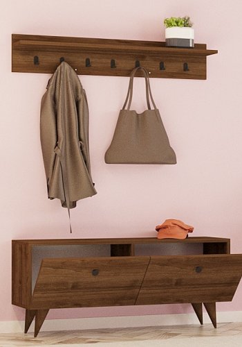 FUNZI LIVING Rupa entrsett, med hattehylle og skap - valnttfarget melamin