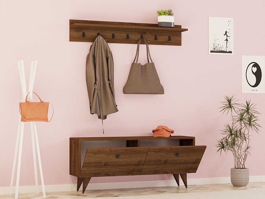 FUNZI LIVING Rupa entrsett, med hattehylle og skap - valnttfarget melamin