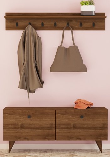 FUNZI LIVING Rupa entrsett, med hattehylle og skap - valnttfarget melamin