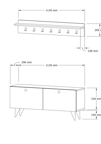 FUNZI LIVING Rupa entrsett, med hattehylle og skap - valnttfarget melamin