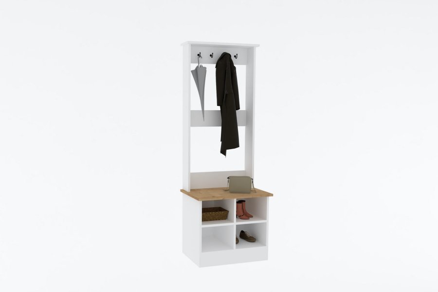 FUNZI LIVING Mare inngangssett, med 4 kroker og 4 rom - hvit melamin