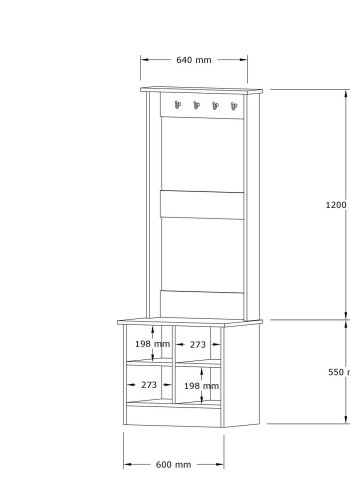 FUNZI LIVING Mare inngangssett, med 4 kroker og 4 rom - hvit melamin