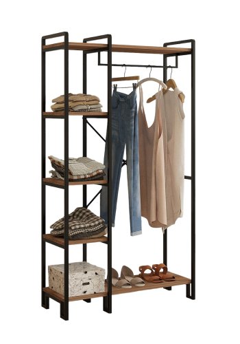 FUNZI LIVING Rex entresett, med 1 klesstang og 5 hyller - naturlig melamin og svart metall