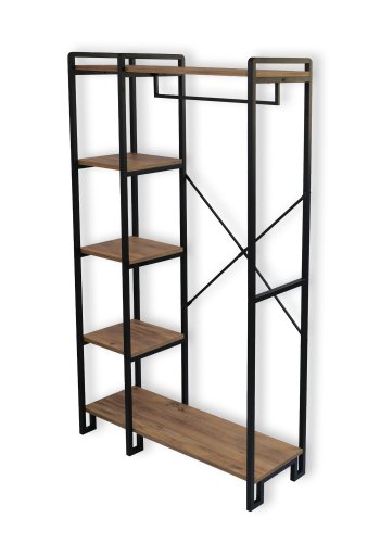 FUNZI LIVING Rex entresett, med 1 klesstang og 5 hyller - naturlig melamin og svart metall