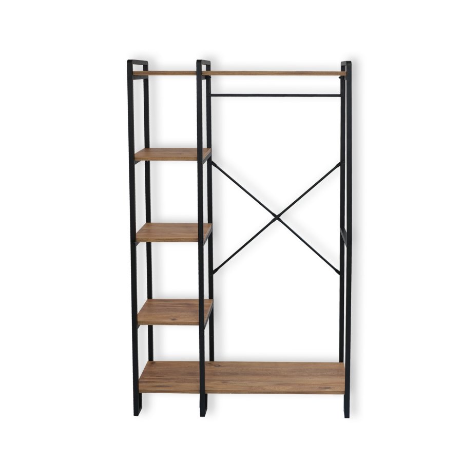 FUNZI LIVING Rex entresett, med 1 klesstang og 5 hyller - naturlig melamin og svart metall