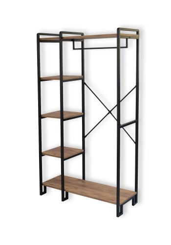 FUNZI LIVING Rex entresett, med 1 klesstang og 5 hyller - naturlig melamin og svart metall