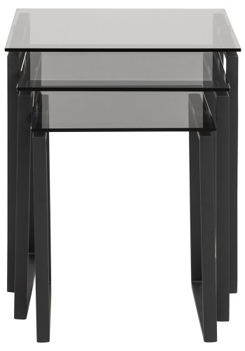 ACT NORDIC Katrine Satztische - Rauchglas/Schwarzglas/Metall, quadratisch (3er-Set)