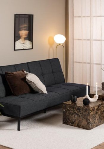 ACT NORDIC Perugia bäddsoffa - mörkgrtt tyg och svart stl