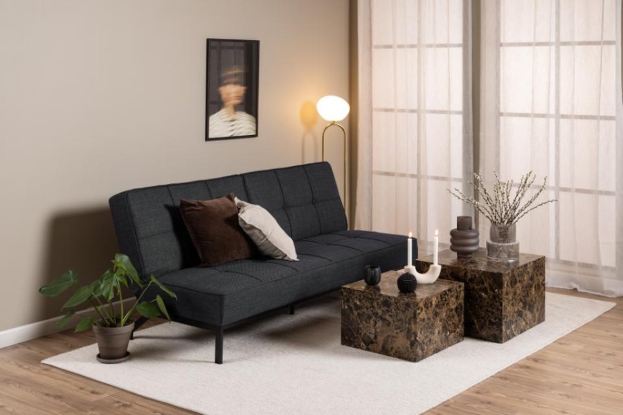 ACT NORDIC Perugia bäddsoffa - mörkgrtt tyg och svart stl