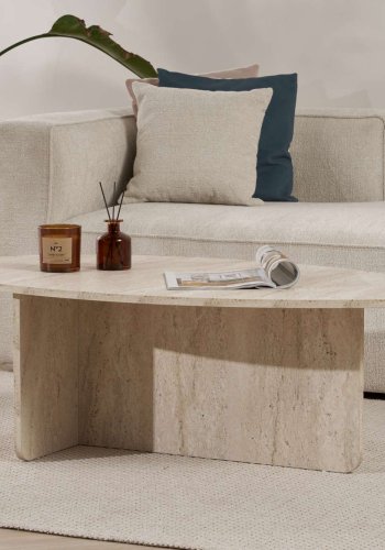 NORDVRK Orba sofabord, oval - travertin melamin (120x65)