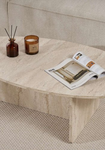 NORDVRK Orba sofabord, oval - travertin melamin (120x65)