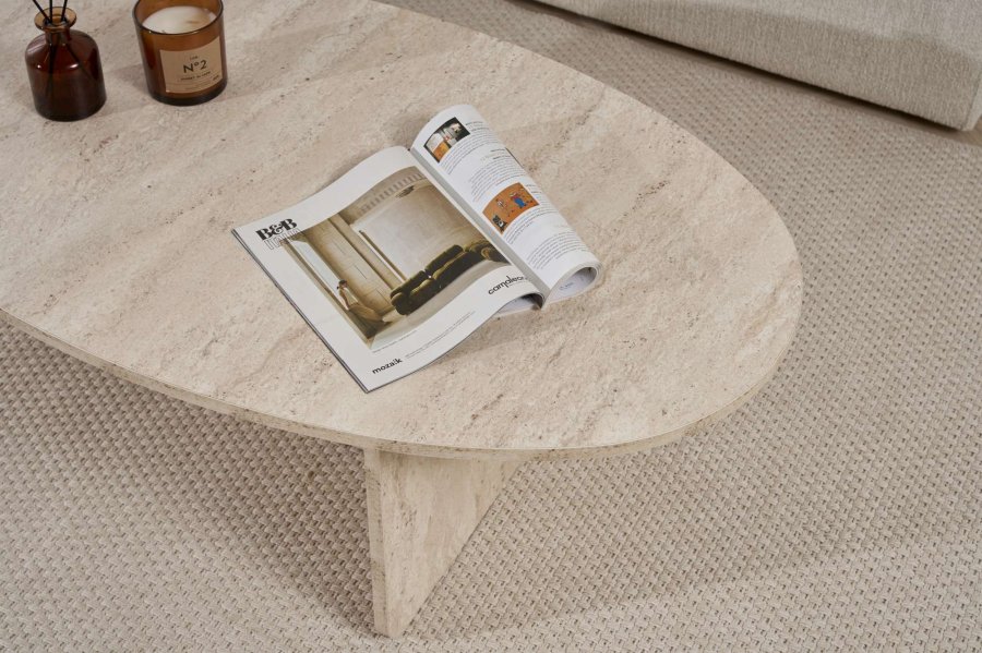 NORDVRK Orba sofabord, oval - travertin melamin (120x65)