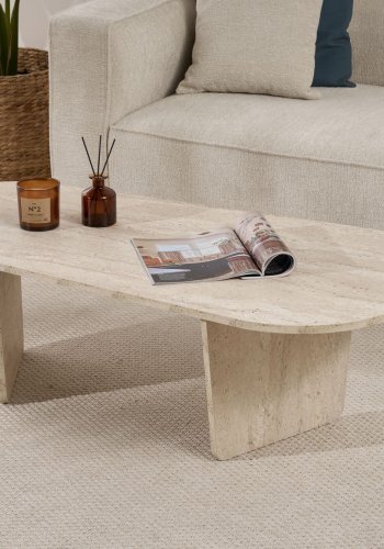 NORDVRK Ovalis sofabord, rektangulr - travertin melamin (130x65)
