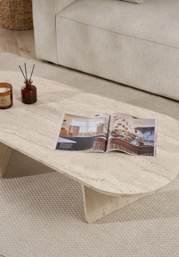 NORDVRK Ovalis sofabord, rektangulr - travertin melamin (130x65)