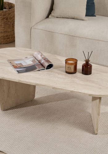 NORDVRK Ovalis sofabord, rektangulr - travertin melamin (130x65)
