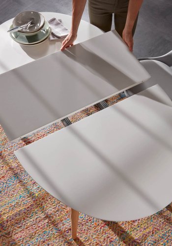 KAVE HOME ovalt Oakland spisebord, med uttrekk - hvit MDF og naturlig bketre (140(220)x90) 