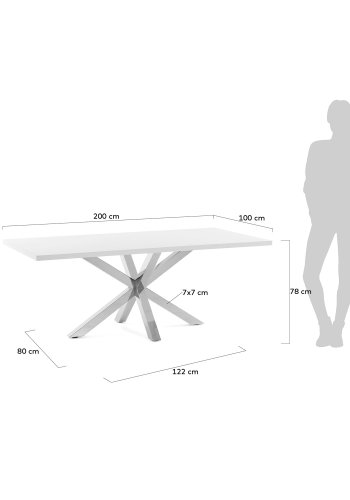 KAVE HOME rektangulrt Arya spisebord - hvit melamin og slvstl (200x100) 