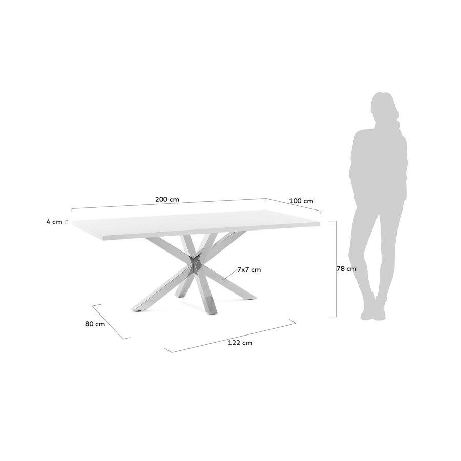 KAVE HOME rektangulrt Arya spisebord - hvit melamin og slvstl (200x100) 