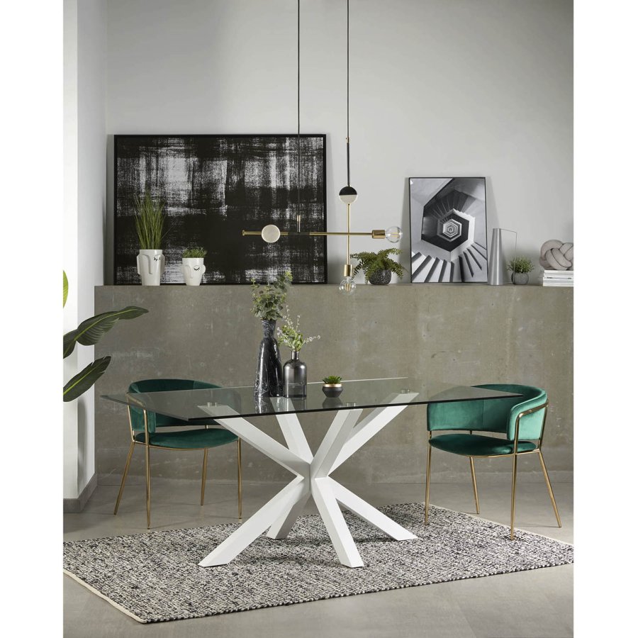 KAVE HOME Arya spisebord - klart glass og hvitt stl (200x100)