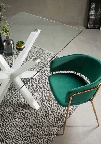 KAVE HOME Arya spisebord - klart glass og hvitt stl (200x100)