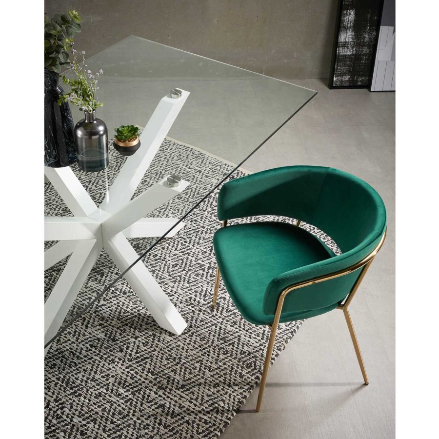 KAVE HOME Arya spisebord - klart glass og hvitt stl (200x100)