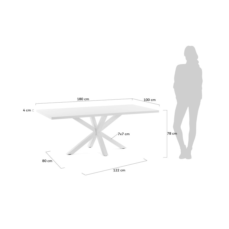 KAVE HOME rektangulrt Arya spisebord - hvit melamin og stl (180x100)