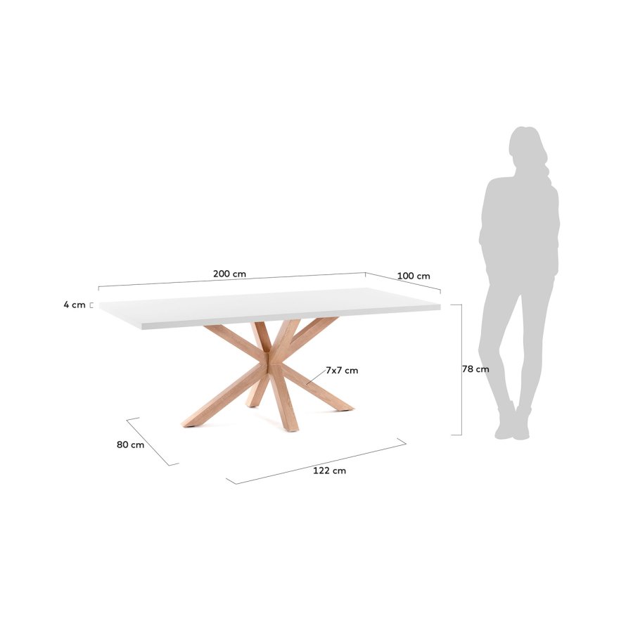KAVE HOME rektangulrt Arya spisebord - hvit melamin og naturlig stl (200x100)