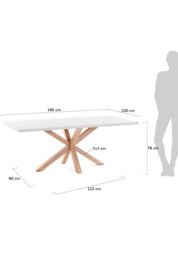 KAVE HOME rechteckiger Arya Esstisch - weißes Melamin und Naturstahl (180x100)