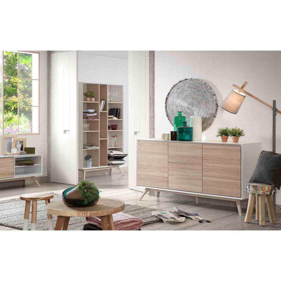 KAVE HOME rundt Creswell sidebord - naturlig suartre og teak (65)