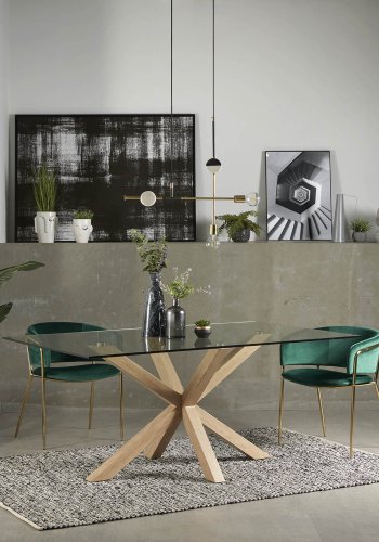 KAVE HOME Arya spisebord - klart glass og naturlig stl (160x90)