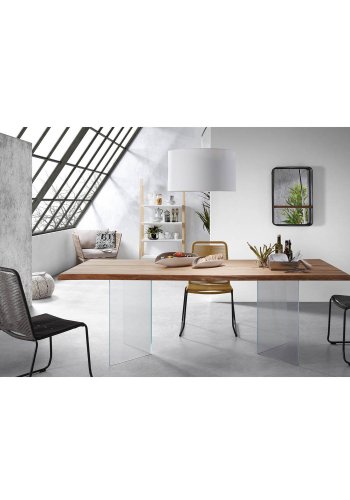 KAVE HOME Levik spisebord - klart glass og naturlig eik (220x100)