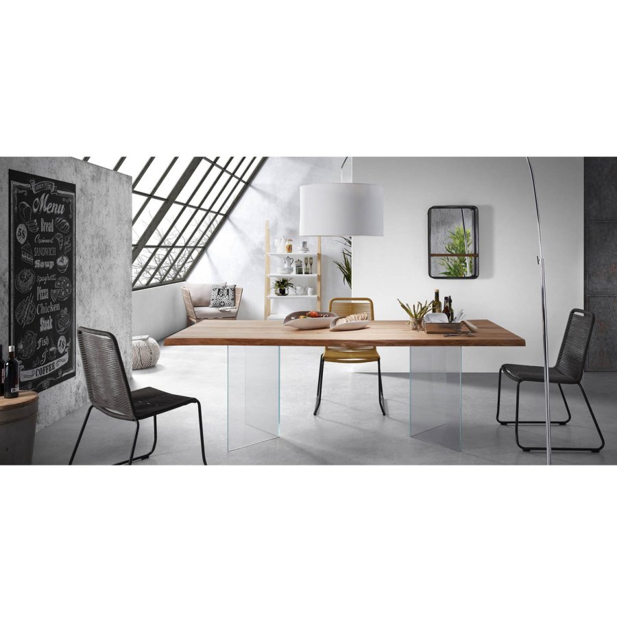 KAVE HOME Levik spisebord - klart glass og naturlig eik (220x100)