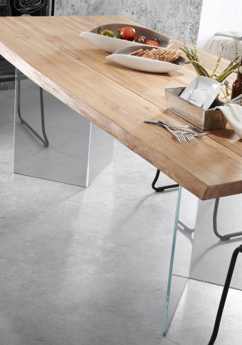 KAVE HOME Levik spisebord - klart glass og naturlig eik (220x100)