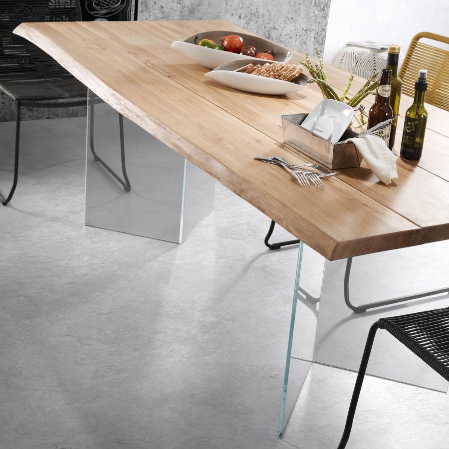 KAVE HOME Levik spisebord - klart glass og naturlig eik (220x100)