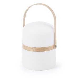 KAVE HOME rund Janvir LED bordslampa - vit plast och naturligt tr