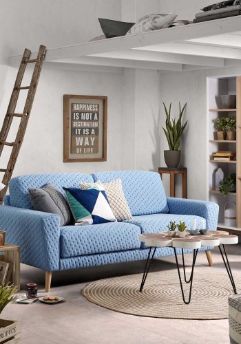 KAVE HOME rund Janvir LED bordlampe - hvit plast og naturlig tre