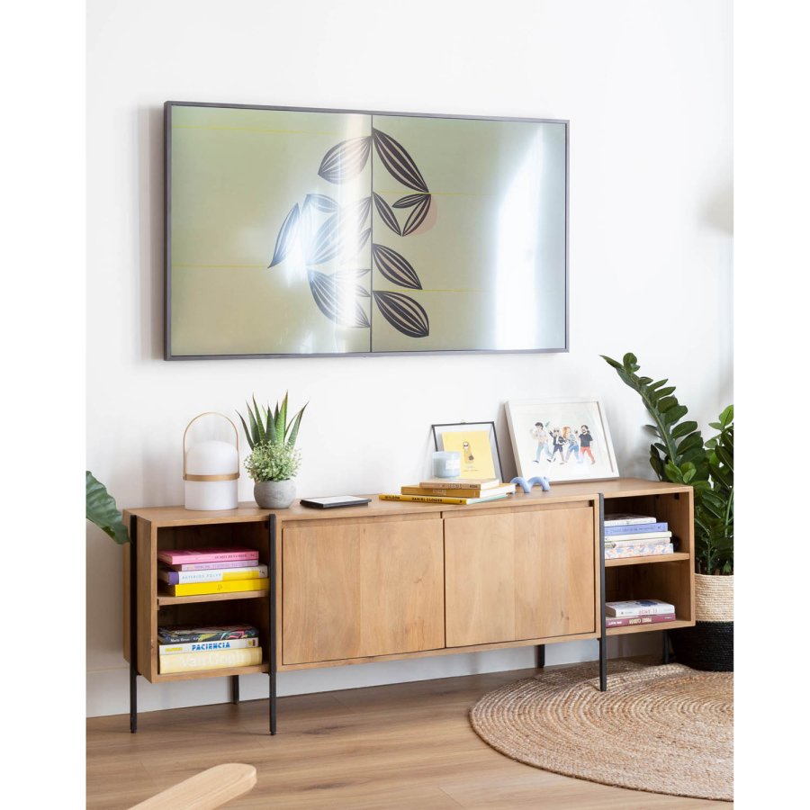 KAVE HOME rund Janvir LED bordlampe - hvit plast og naturlig tre