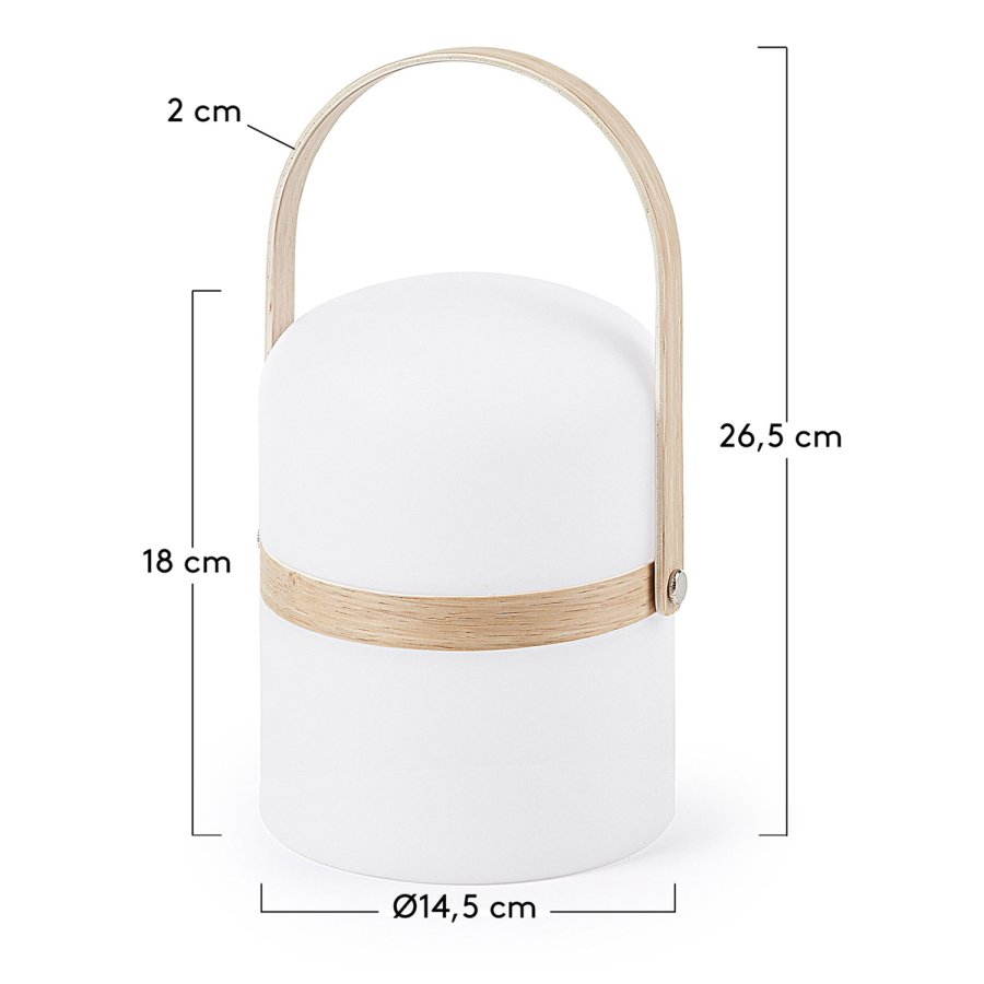 KAVE HOME rund Janvir LED bordlampe - hvit plast og naturlig tre