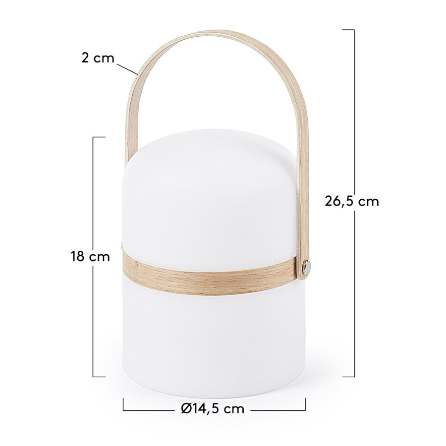 KAVE HOME rund Janvir LED bordlampe - hvit plast og naturlig tre