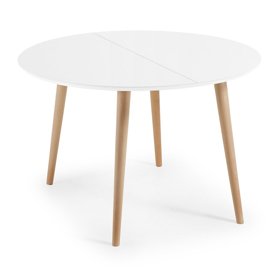 KAVE HOME Oakland spisebord, med uttrekk - hvit MDF og naturlig bk (120(200)x120)