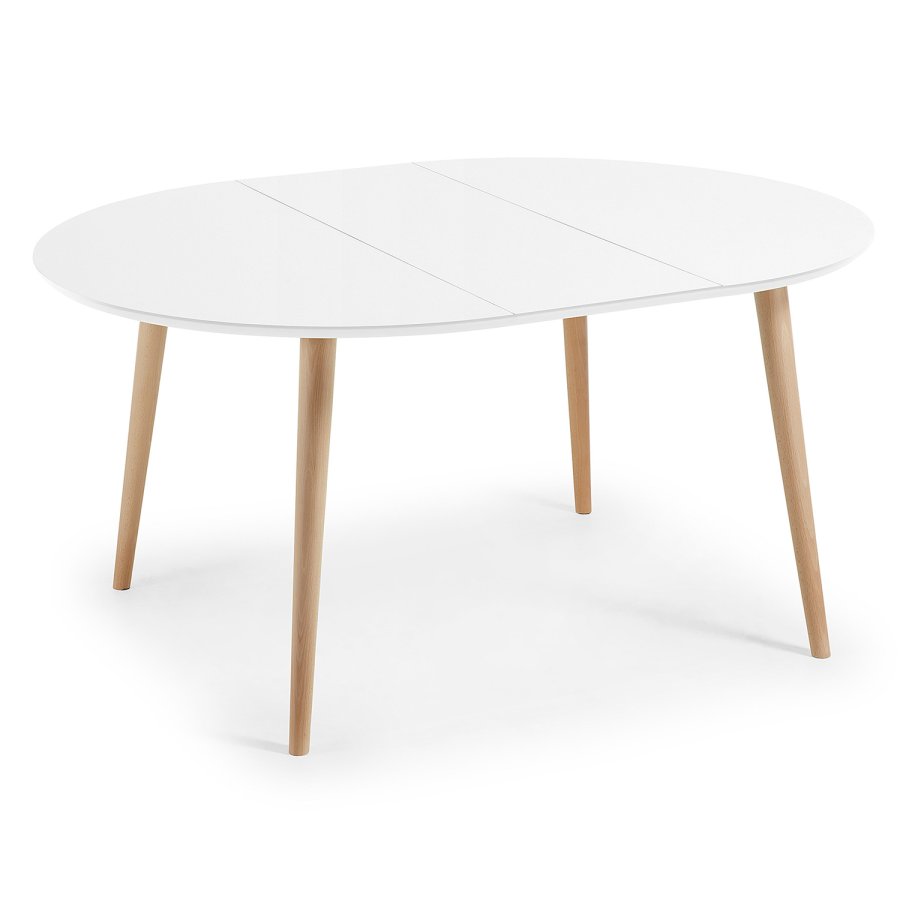KAVE HOME Oakland spisebord, med uttrekk - hvit MDF og naturlig bk (120(200)x120)