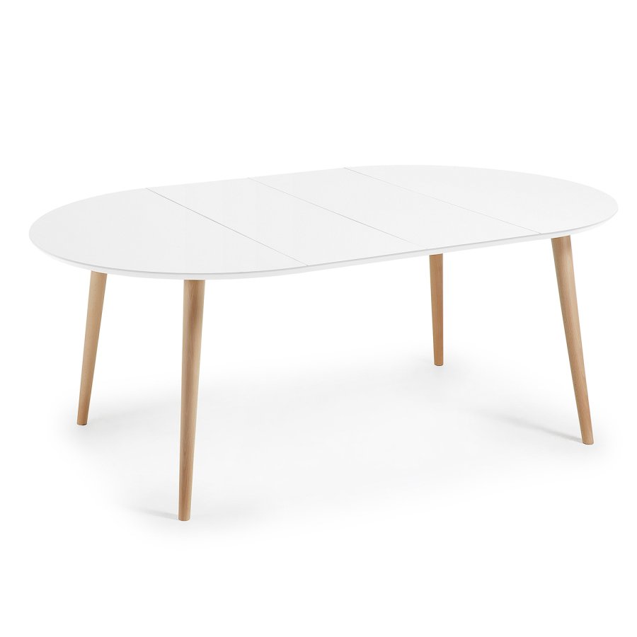 KAVE HOME Oakland spisebord, med uttrekk - hvit MDF og naturlig bk (120(200)x120)