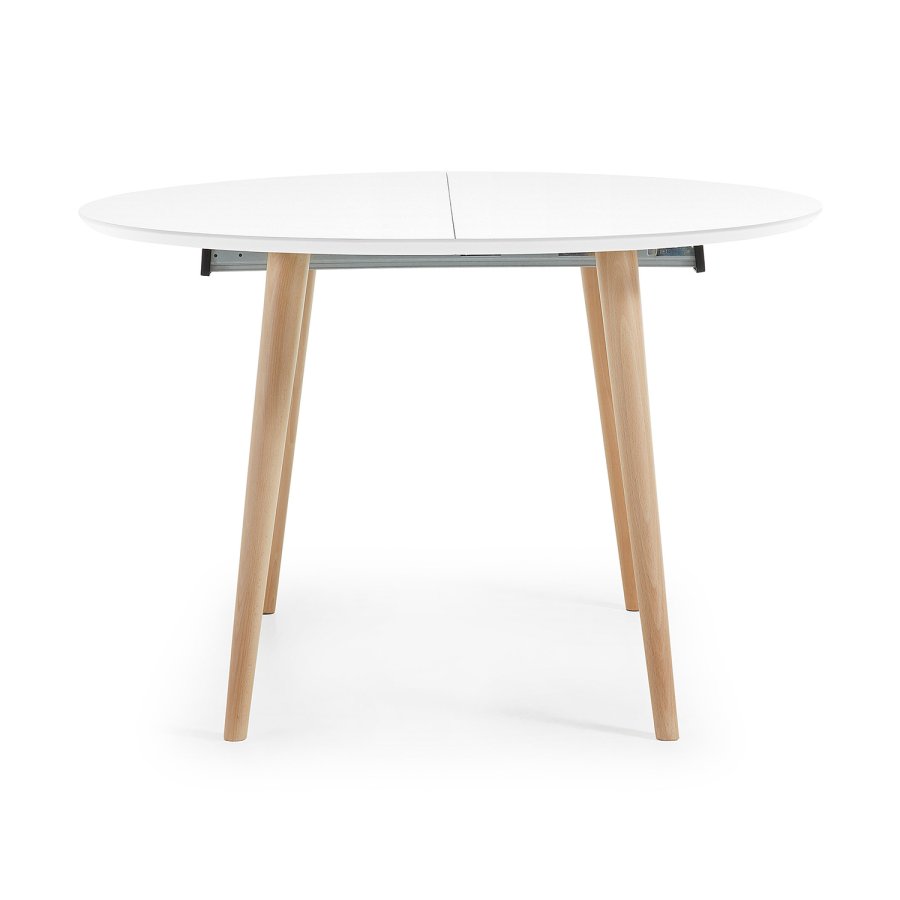 KAVE HOME Oakland spisebord, med uttrekk - hvit MDF og naturlig bk (120(200)x120)
