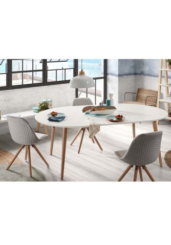 KAVE HOME Oakland spisebord, med uttrekk - hvit MDF og naturlig bk (120(200)x120)