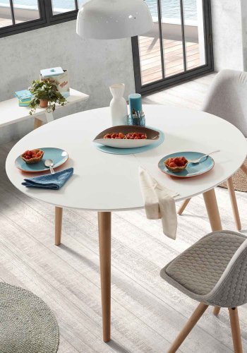 KAVE HOME Oakland spisebord, med uttrekk - hvit MDF og naturlig bk (120(200)x120)