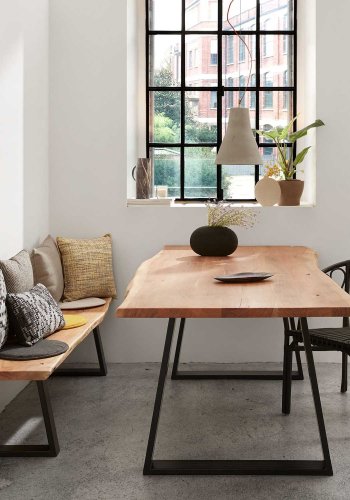 KAVE HOME Sono spisebord - naturlig akasietre og svart stl (200X95)