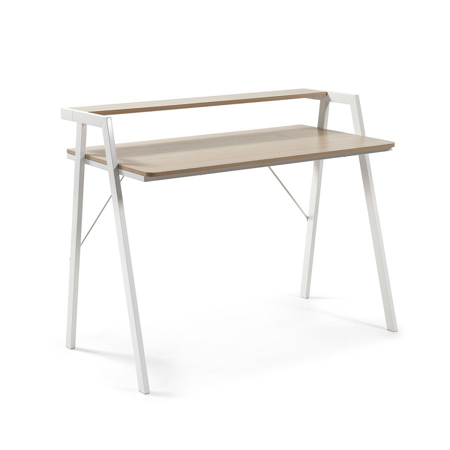 KAVE HOME rektangulrt Aarhus skrivebord med hylle - naturlig melamin og hvitt stl (114,5x60)