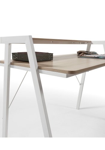 KAVE HOME rektangulrt Aarhus skrivebord med hylle - naturlig melamin og hvitt stl (114,5x60)