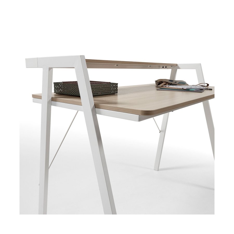 KAVE HOME rektangulrt Aarhus skrivebord med hylle - naturlig melamin og hvitt stl (114,5x60)