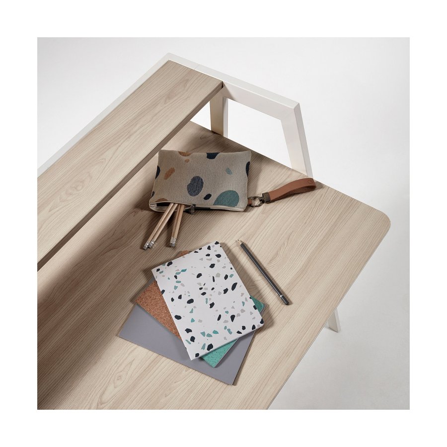 KAVE HOME rektangulrt Aarhus skrivebord med hylle - naturlig melamin og hvitt stl (114,5x60)